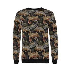Chameleon lizard tropical leaves palm tree Women's Crew Neck Sweatshirt