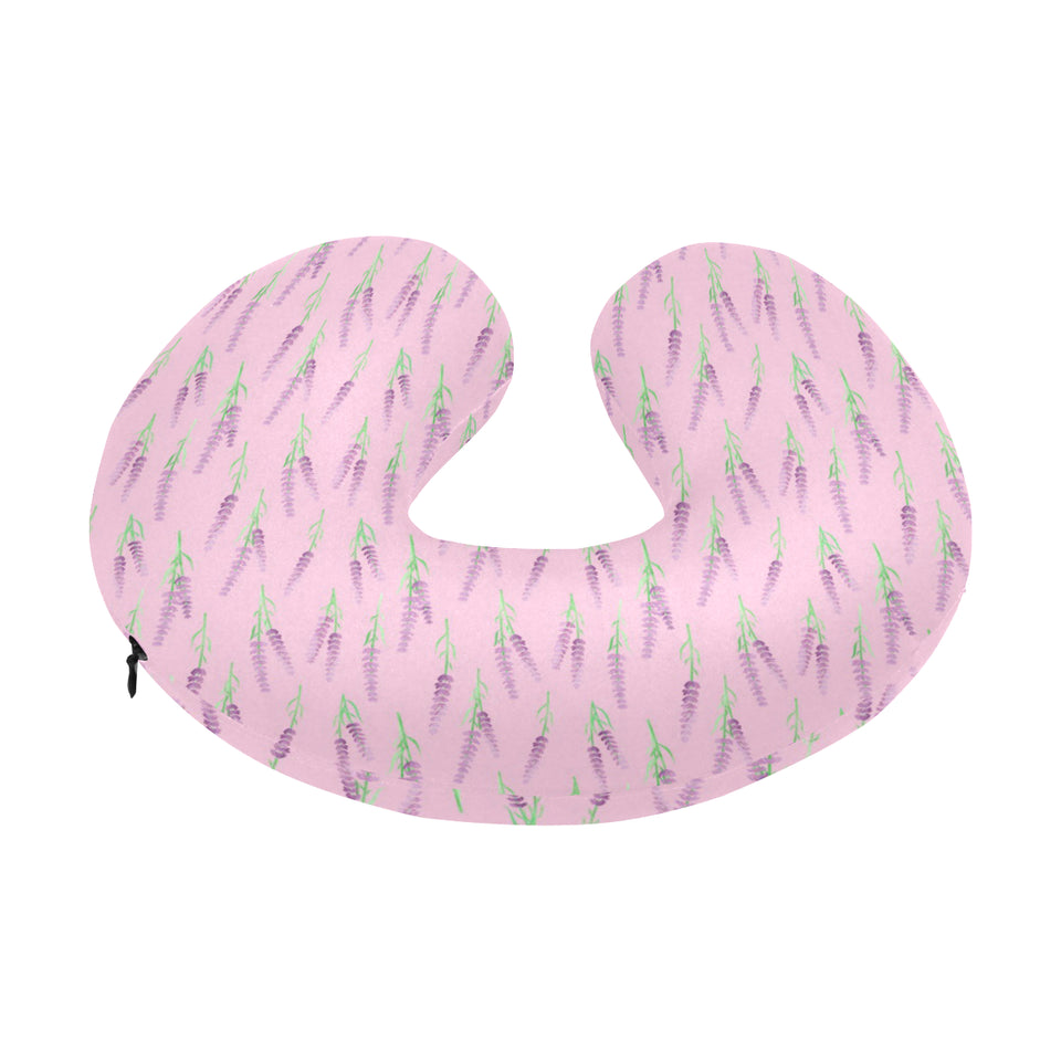 Lavender pattern pink background U-Shaped Travel Neck Pillow