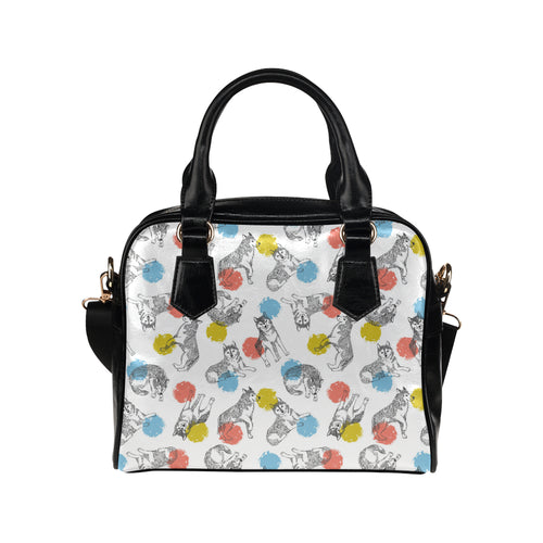 Siberian husky and colorful circle pattern Shoulder Handbag