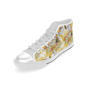 Cool Bee honeycomb leaves pattern Men's High Top Canvas Shoes White