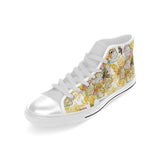 Cool Bee honeycomb leaves pattern Men's High Top Canvas Shoes White