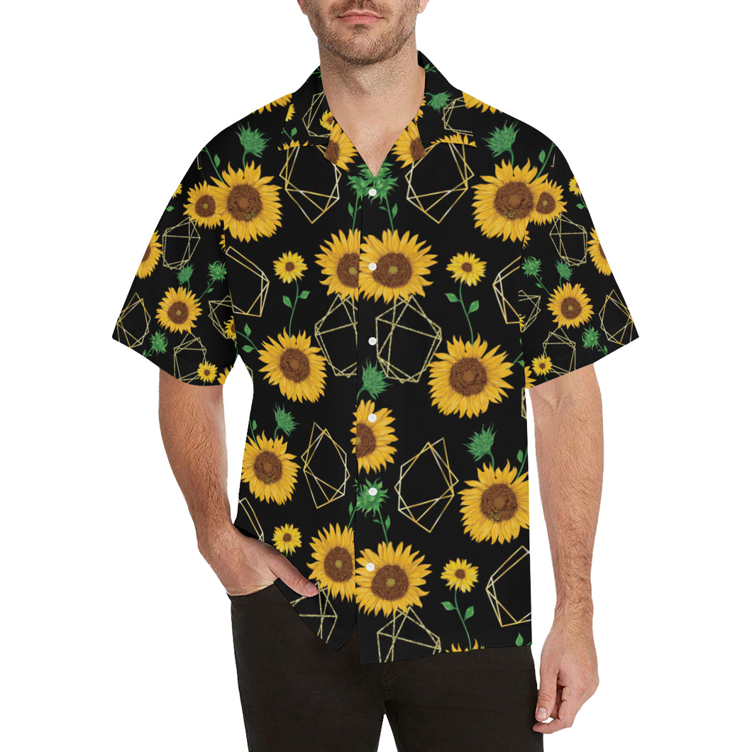 sunflower golden polygonal shapes Men's All Over Print Hawaiian Shirt