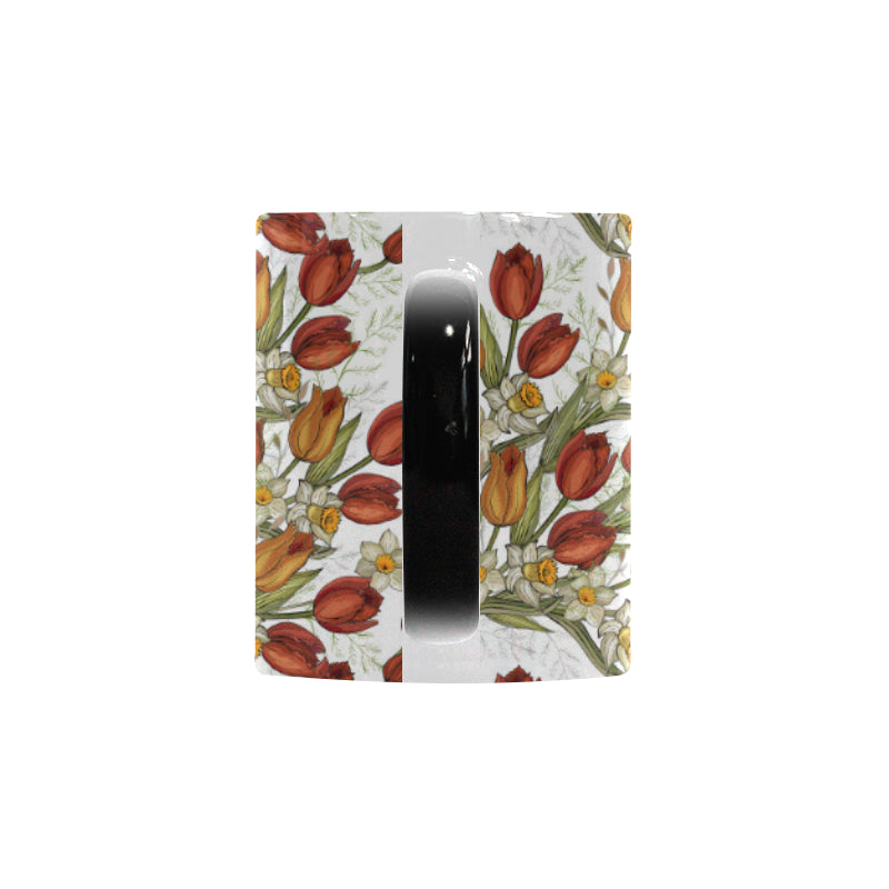 Red tulips and daffodils pattern Morphing Mug Heat Changing Mug