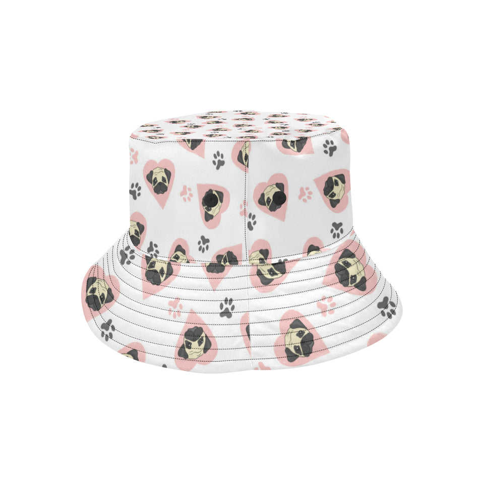 Cute pugs pink heart paw pattern Unisex Bucket Hat