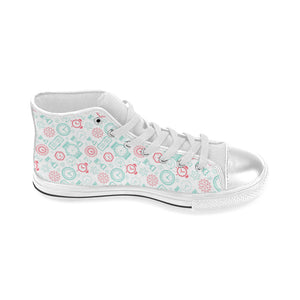 Clock time pattern blackground Women's High Top Canvas Shoes White