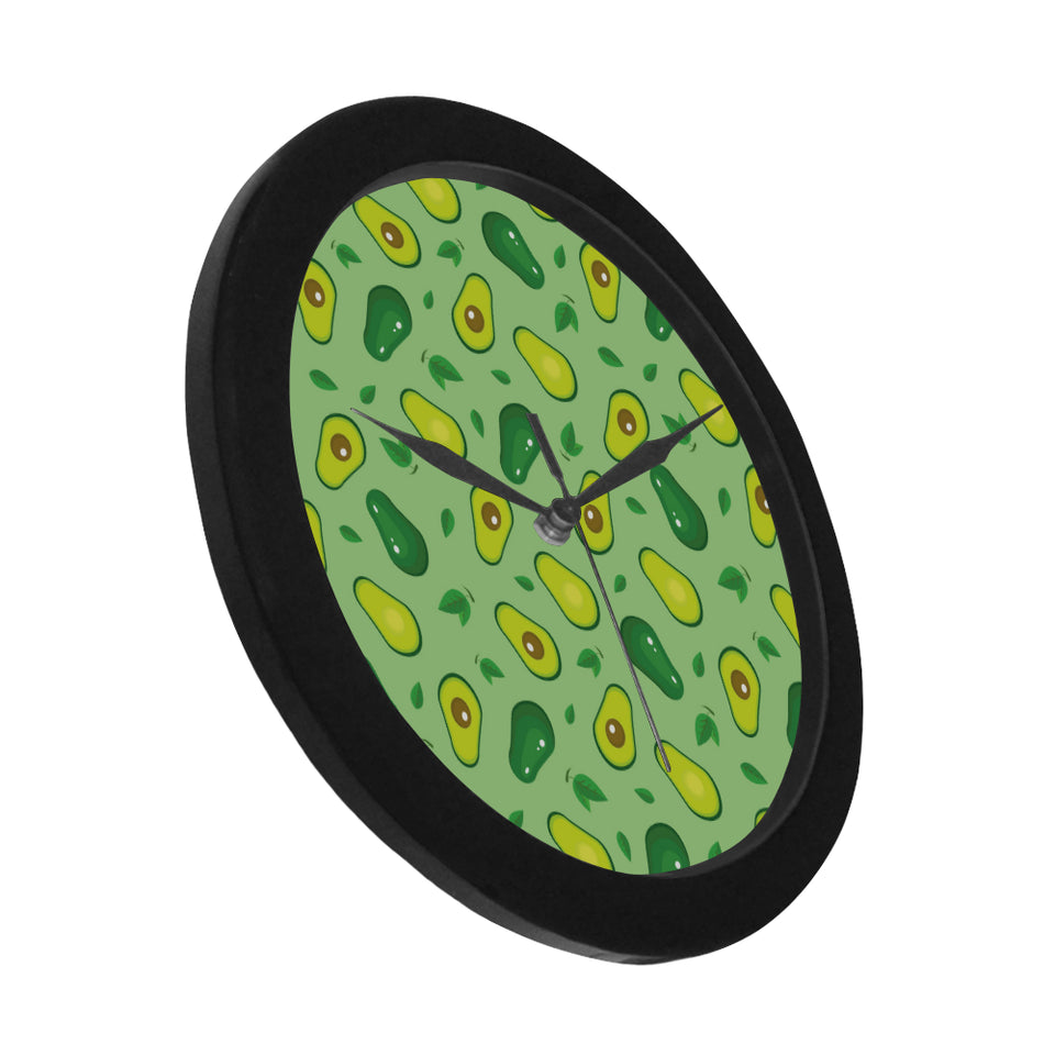 Avocado pattern green background Elegant Black Wall Clock