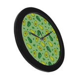 Avocado pattern green background Elegant Black Wall Clock