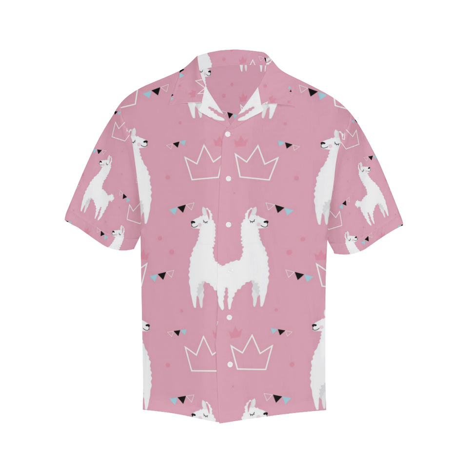 Llama Alpaca pink background Men's All Over Print Hawaiian Shirt