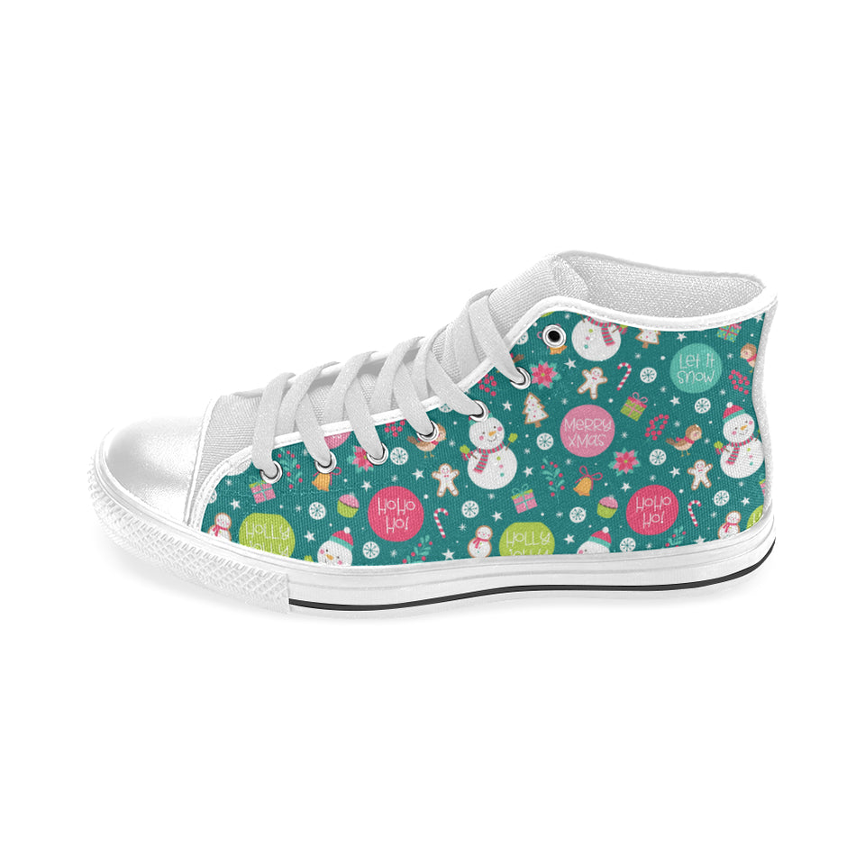 Snowman bird decorative elements christmas pattern Men's High Top Canvas Shoes White