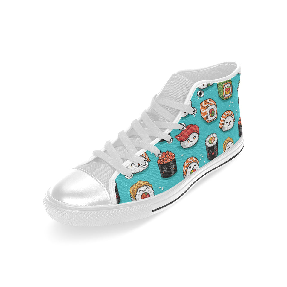 Cute sushi pattern Men's High Top Canvas Shoes White