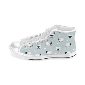Sheep polka dot cloud pattern Men's High Top Canvas Shoes White