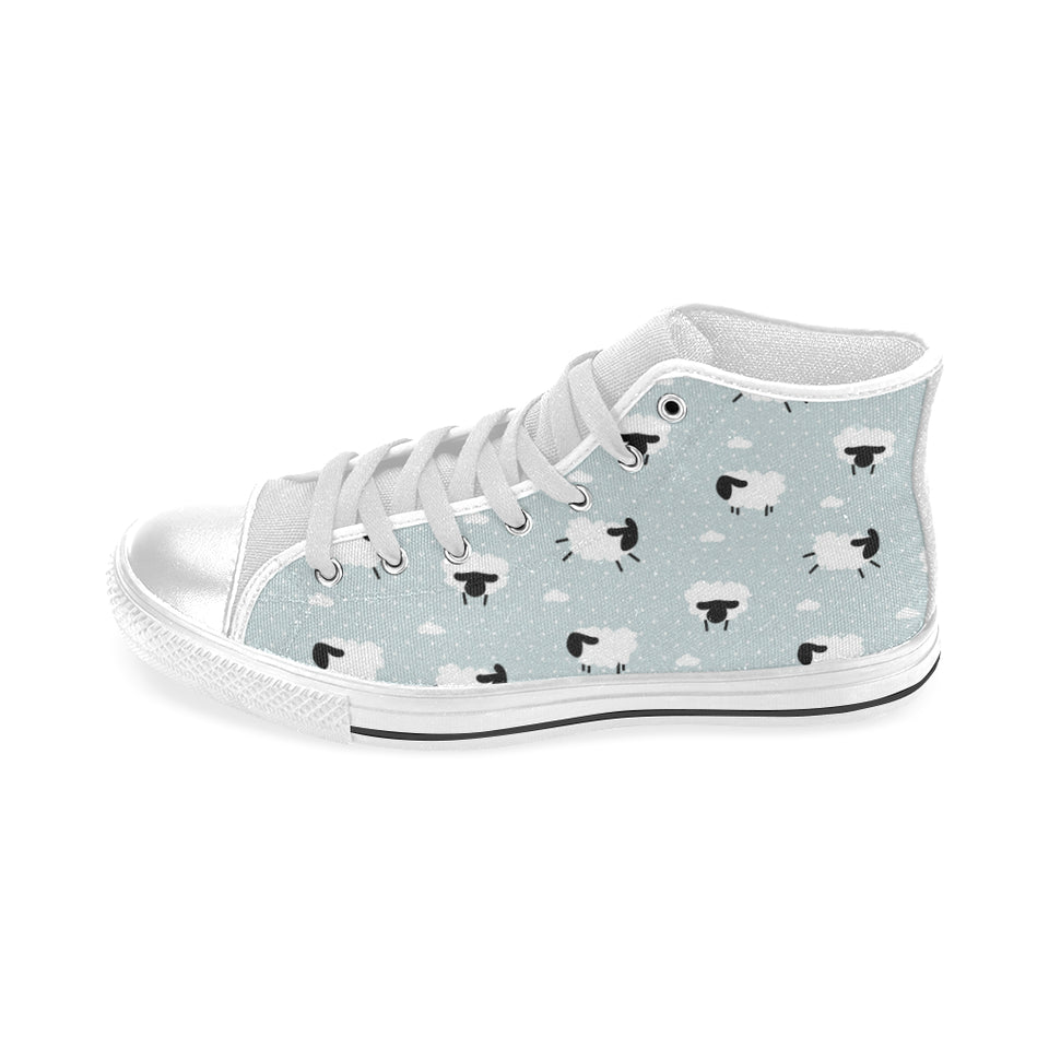 Sheep polka dot cloud pattern Men's High Top Canvas Shoes White