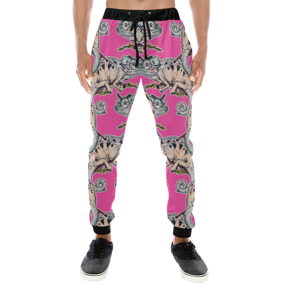 Chameleon lizard pattern pink background Unisex Casual Sweatpants