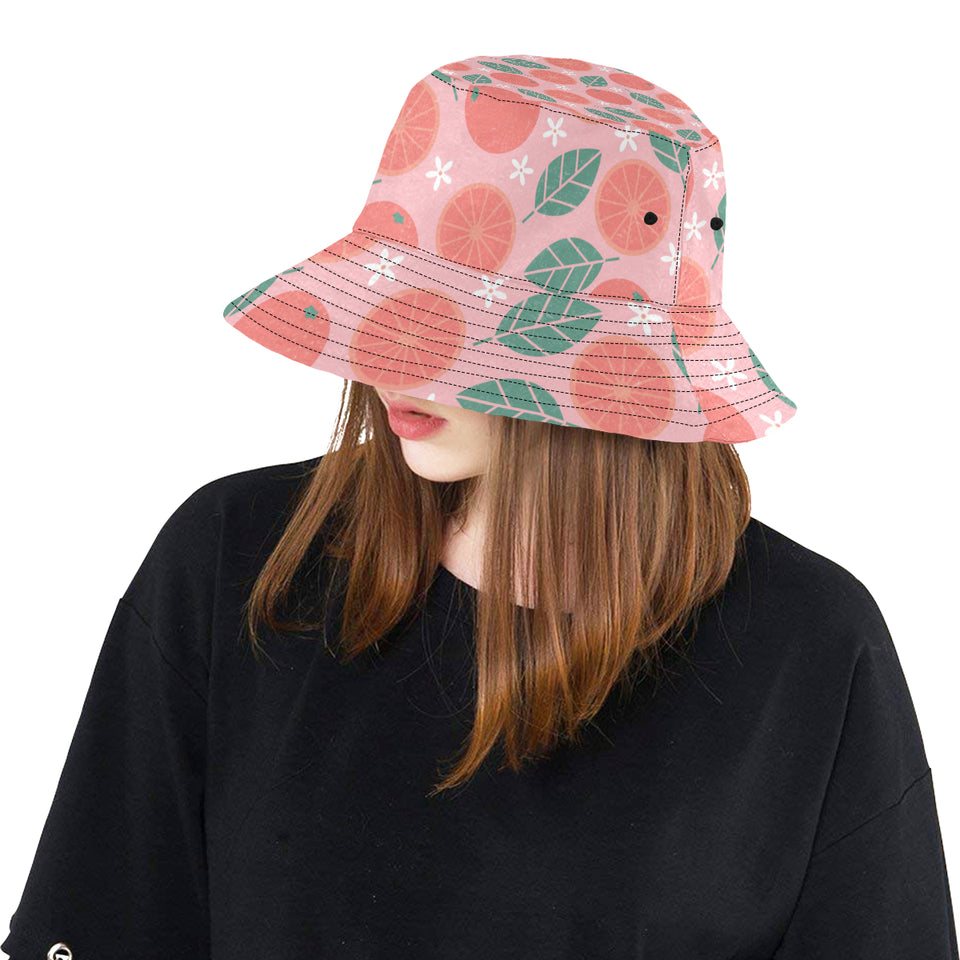 Grapefruit leaves flower pink background Unisex Bucket Hat