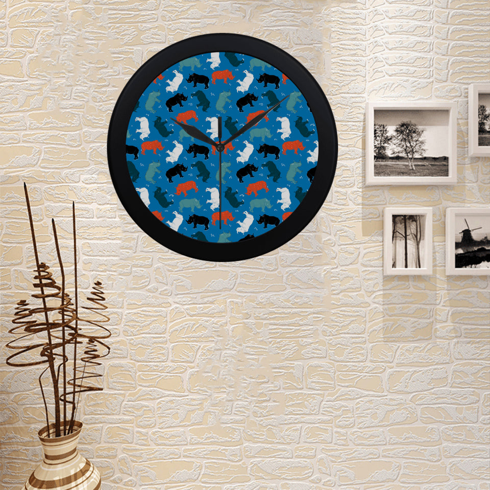 Colorful rhino pattern Elegant Black Wall Clock