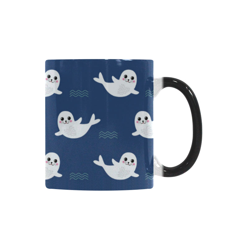 Cute white baby sea lion seal pattern Morphing Mug Heat Changing Mug
