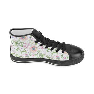 Beautiful pink lotus waterlily leaves pattern Women's High Top Canvas Shoes Black