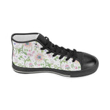 Beautiful pink lotus waterlily leaves pattern Women's High Top Canvas Shoes Black