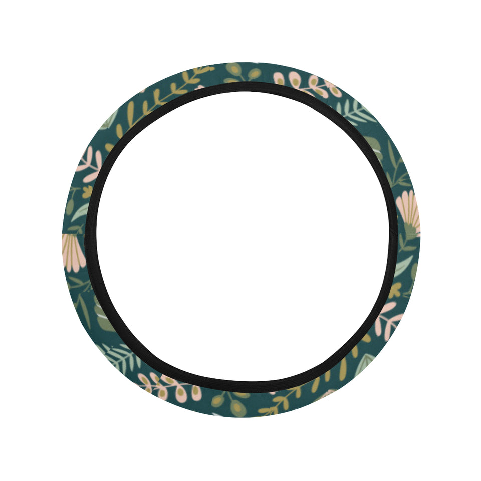 dinosaurs tropical leaves flower pattern Car Steering Wheel Cover