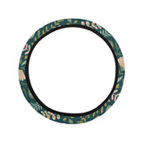 dinosaurs tropical leaves flower pattern Car Steering Wheel Cover