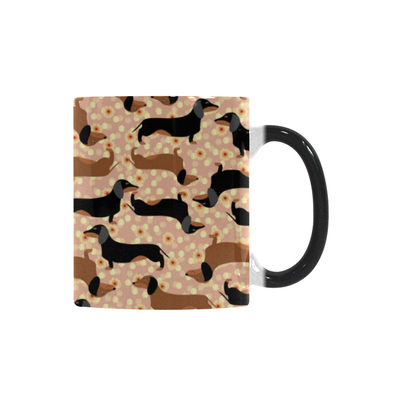 Dachshund floral background Morphing Mug Heat Changing Mug