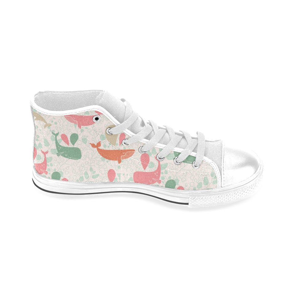 Cute whale pattern Men's High Top Canvas Shoes White