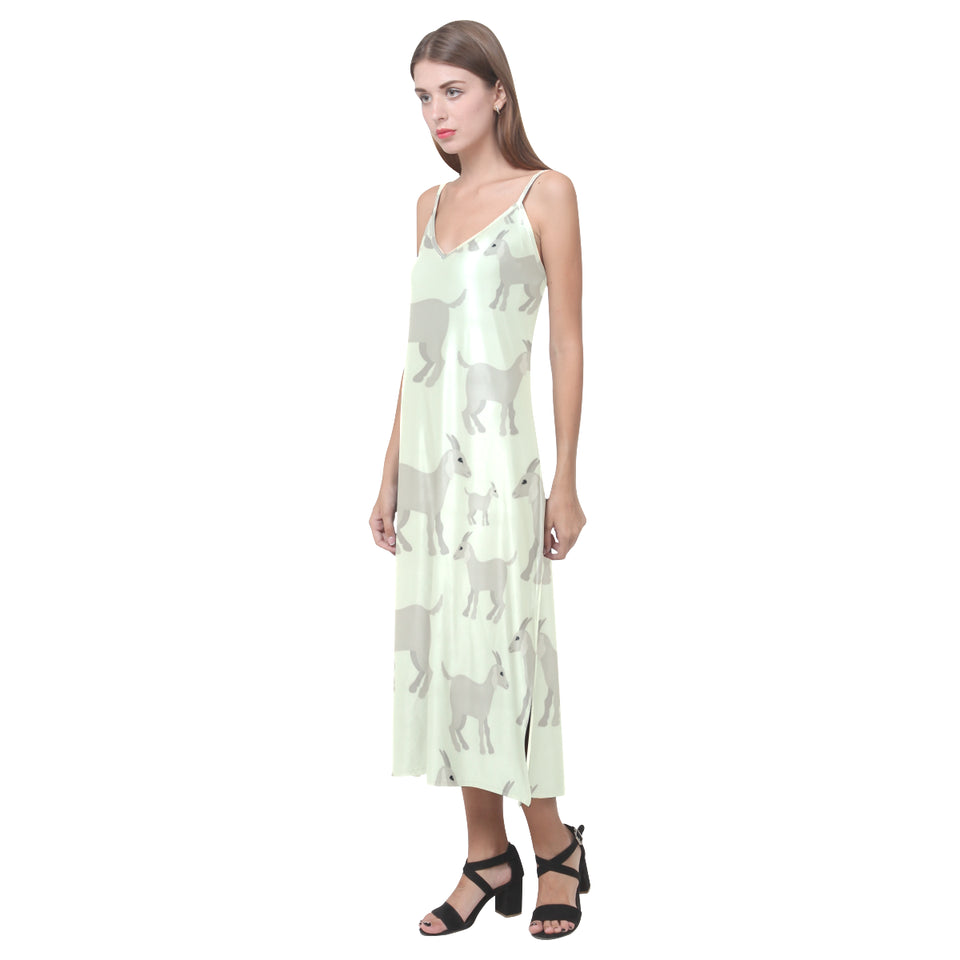 Little young goat pattern V-Neck Open Fork Long Dress