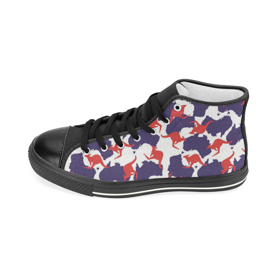 Kangaroo Australian pattern Women's High Top Canvas Shoes Black