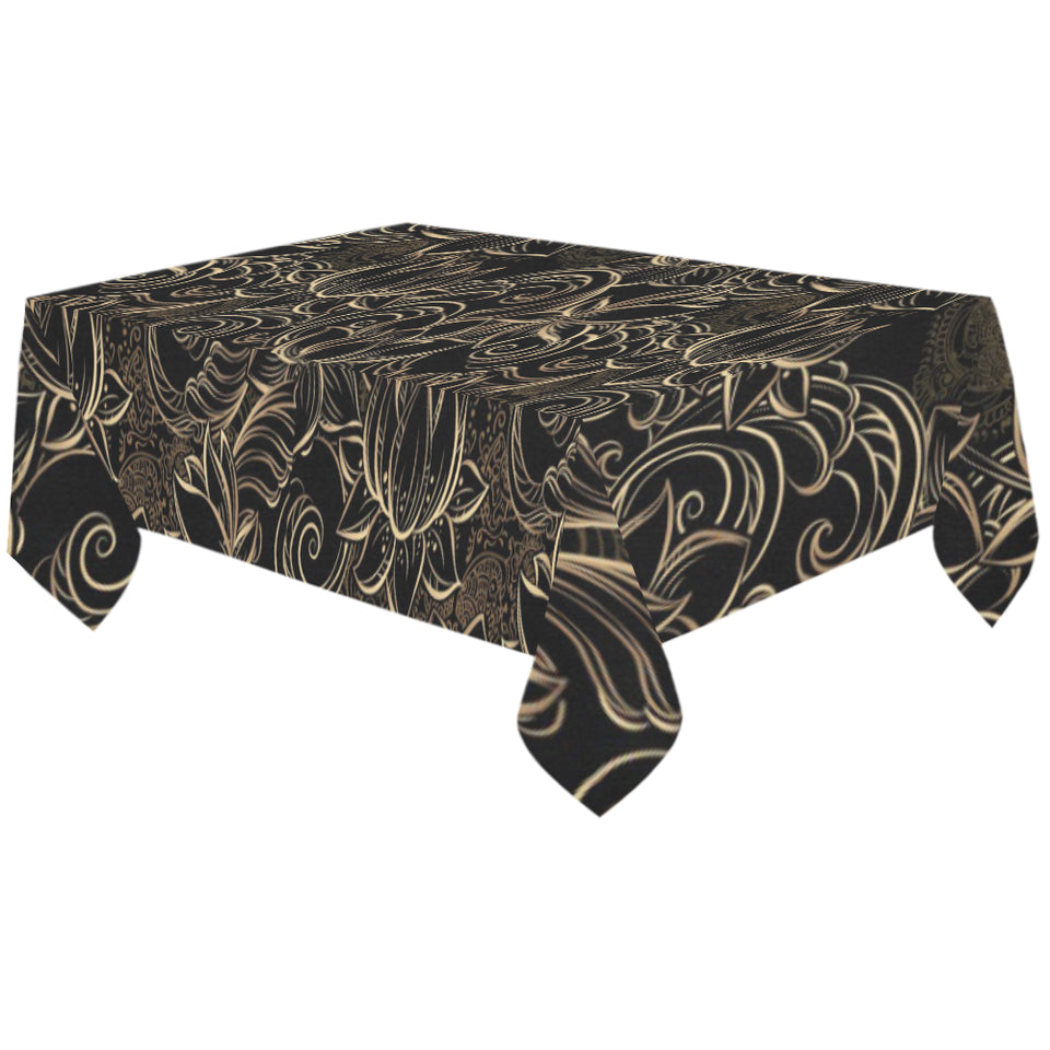 luxurious gold lotus waterlily black background Tablecloth