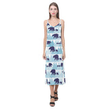 polar bear winter snow pattern V-Neck Open Fork Long Dress