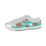 Octopuses sea wave background Men's Low Top Canvas Shoes White