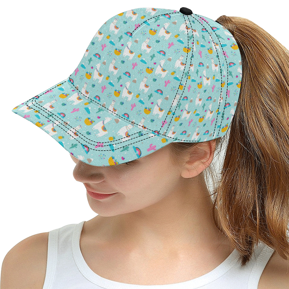 Llama alpaca cactus leaves pattern All Over Print Snapback Cap