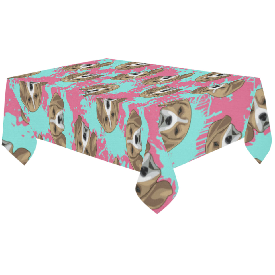 Beagle muzzles turquoise paint splashes pink patte Tablecloth