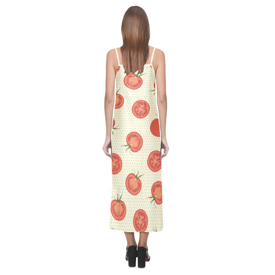 Tomato dot background V-Neck Open Fork Long Dress