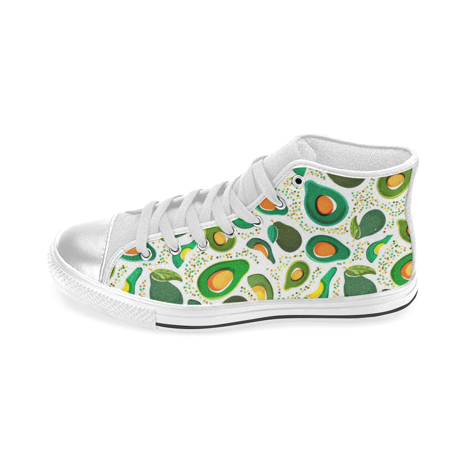 Avocado design pattern Women's High Top Canvas Shoes White