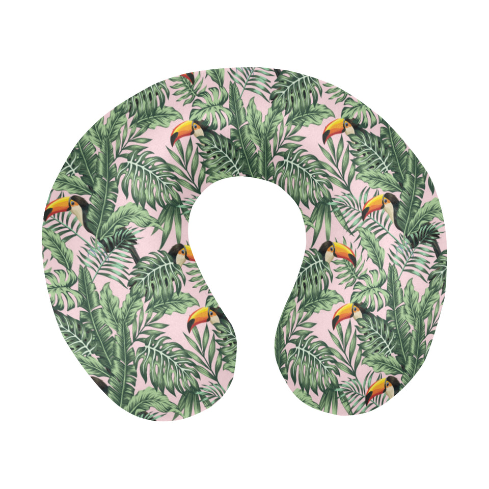 Toucan tropical green jungle palm pattern U-Shaped Travel Neck Pillow