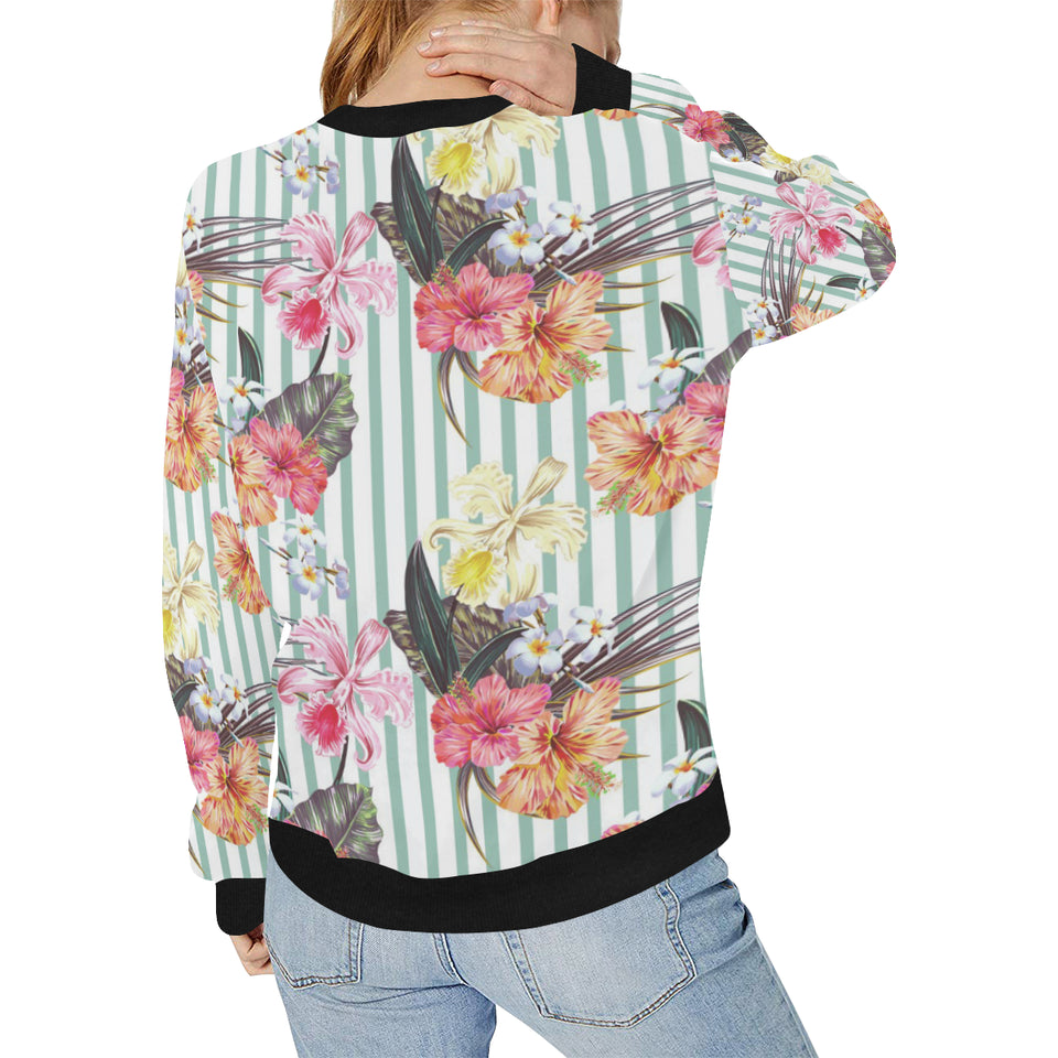 Colorful orchid flower pattern Women's Crew Neck Sweatshirt