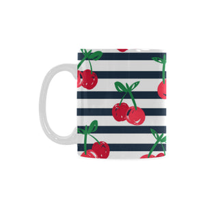 Hand drawn cherry pattern striped background Classical White Mug (Fulfilled In US)