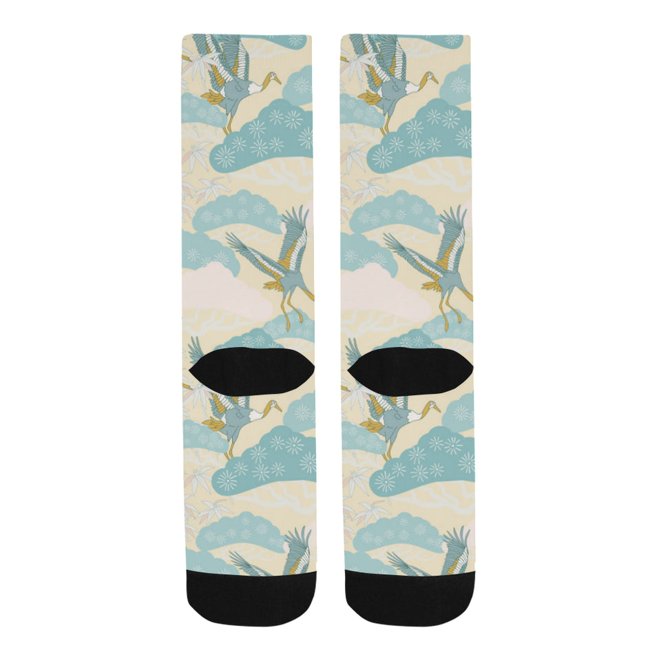Bonsai bamboo stork japanese pattern cream theme Crew Socks