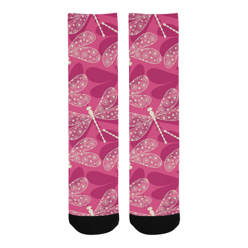 Beautiful dragonfly pink background Crew Socks