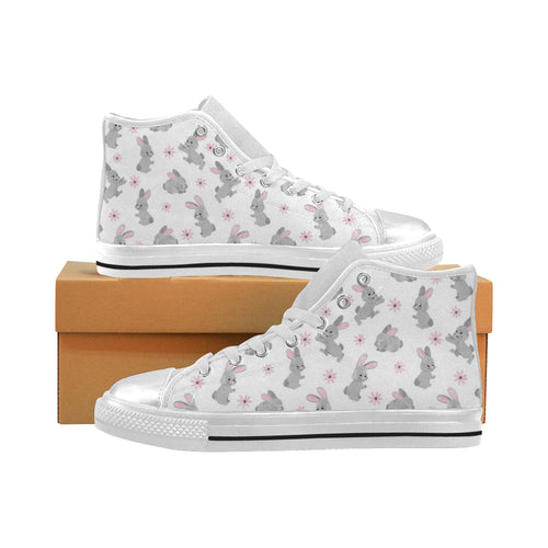 Watercolor cute rabbit pattern Women's High Top Canvas Shoes White