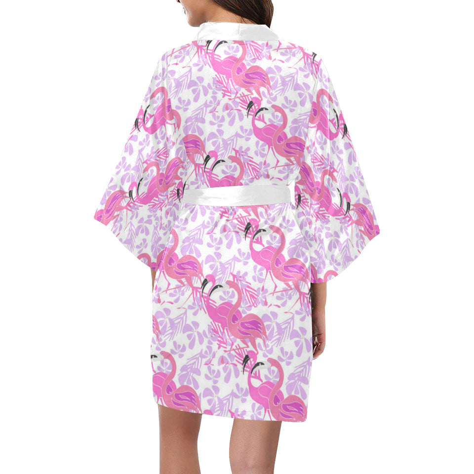 Pink flamingo flower pattern Women's Short Kimono Robe