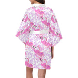 Pink flamingo flower pattern Women's Short Kimono Robe