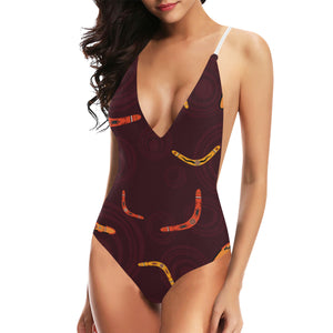 Boomerang Australian aboriginal ornament circle bl Women's One-Piece Swimsuit