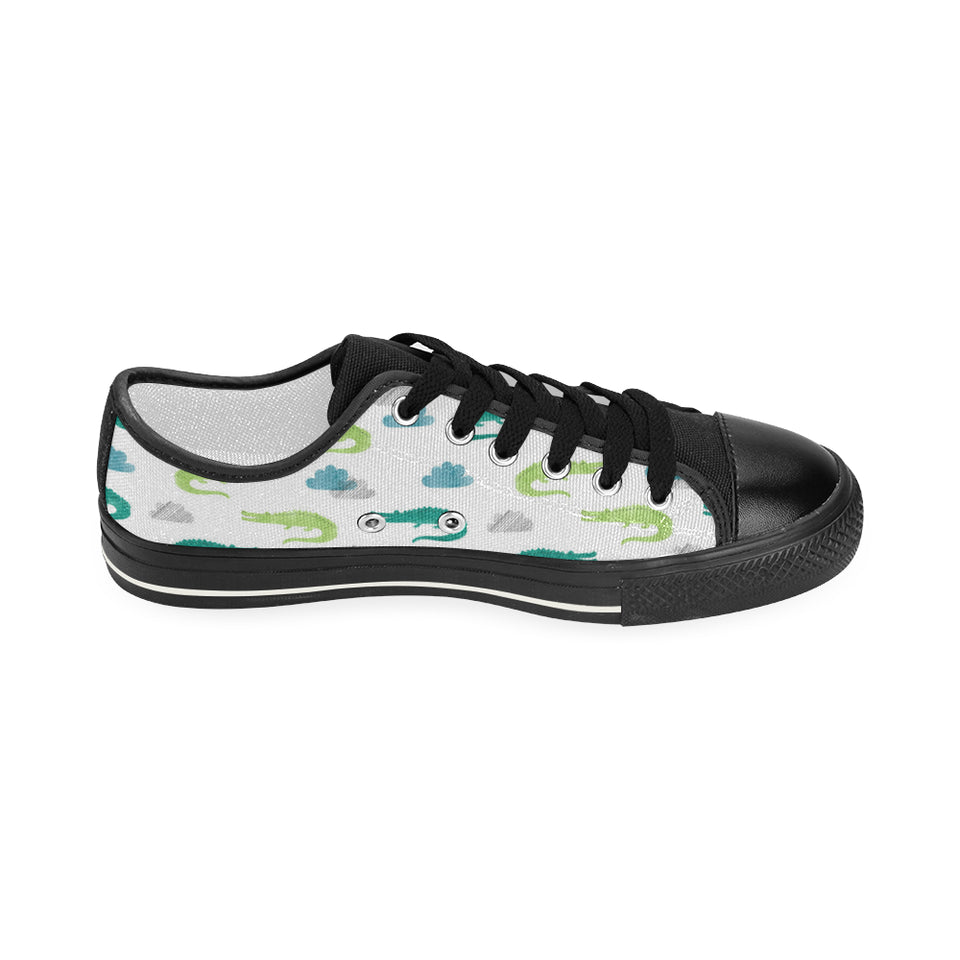 watercolor crocodile pattern Women's Low Top Canvas Shoes Black