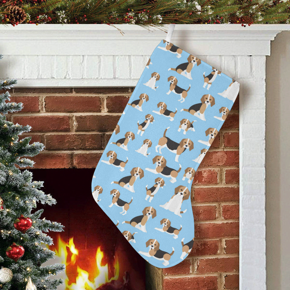 Beagle dog blue background pattern Christmas Stocking