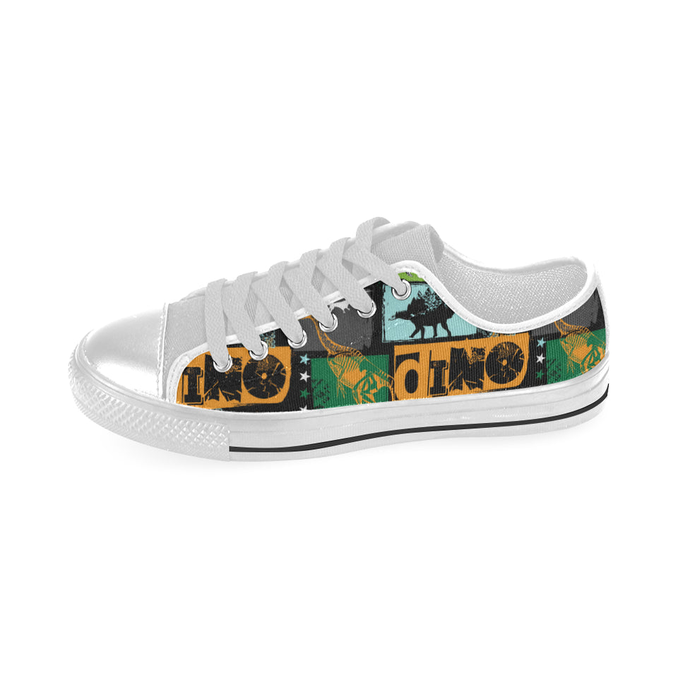 dinosaurs print pattern Men's Low Top Canvas Shoes White
