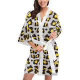 Gray Leopard print pattern Women's Short Kimono Robe