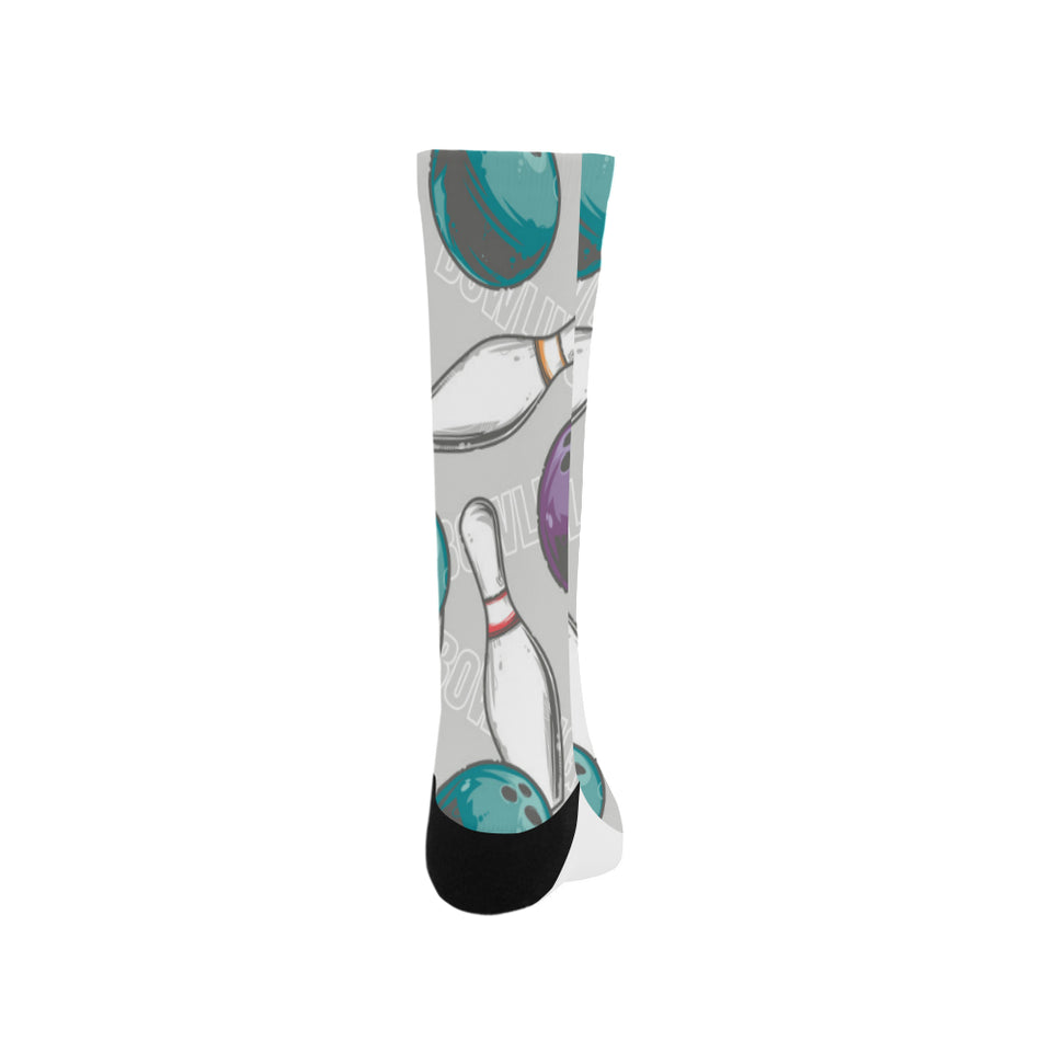 Bowling ball and pin gray background Crew Socks