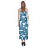Cute shark pattern V-Neck Open Fork Long Dress